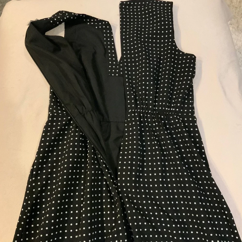J Crew Black White 6 Sleeveless Polka Dot MIDI Dress Timeless Classic Wedding